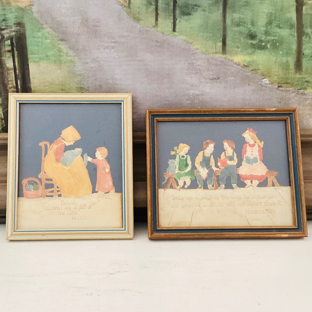 Original Watercolor Nursery Art Set Of 2 Bible Scripture Children Mother Family